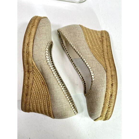 Jack Rogers Palmer Closed Toe Canvas Espadrille Wedge Size 9 Gold Tan - Picture 13 of 16